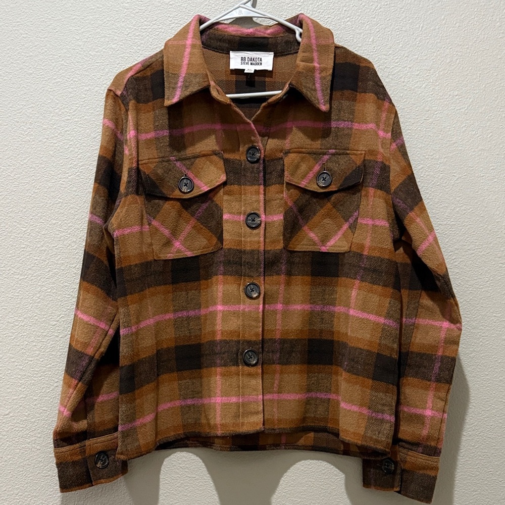 BB Dakota by Steve Madden Brown Button Down Boxy Shacket Size XL